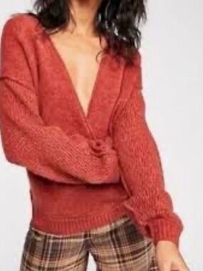 Free People It's a Wrap Sweater in Rust - Small Oversized